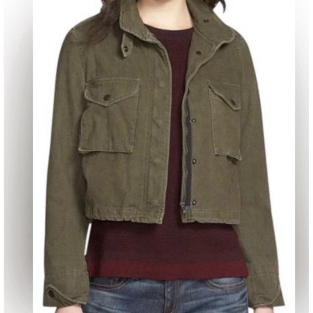 Rag & Bone Women Fatigue Jacket Green Cropped Military Cotton Zip Up XS 51925